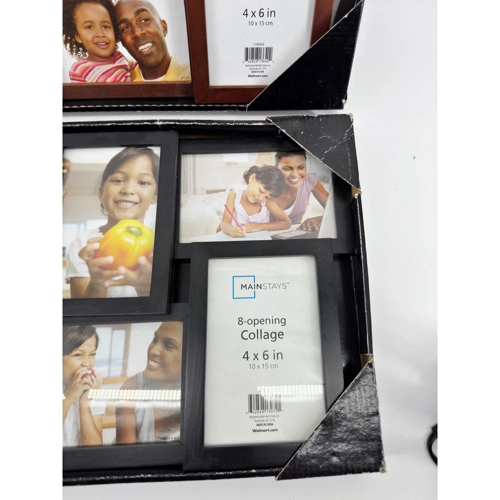 Mainstays 8-Opening Collage Picture Frame Set Black and Walnut Brown 4x6 Photos